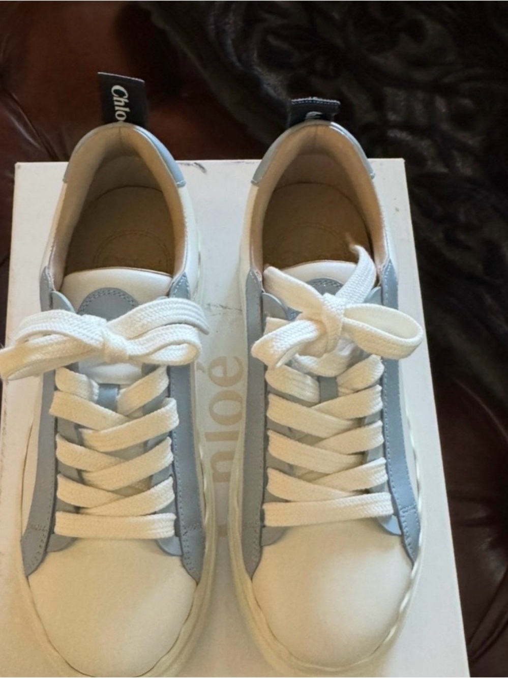 Chloe White and Light Blue Low-Top Sneakers